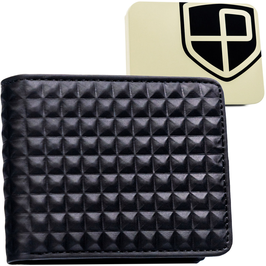 Czarny portfel męski z modnym, geometrycznym wzorem, bez zapięcia zewnętrznego - Peterson - obrazek 2