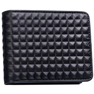 Czarny portfel męski z modnym, geometrycznym wzorem, bez zapięcia zewnętrznego - Peterson