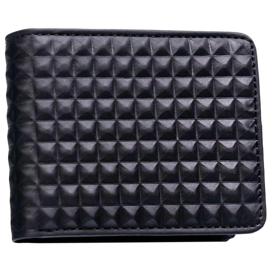 Czarny portfel męski z modnym, geometrycznym wzorem, bez zapięcia zewnętrznego - Peterson