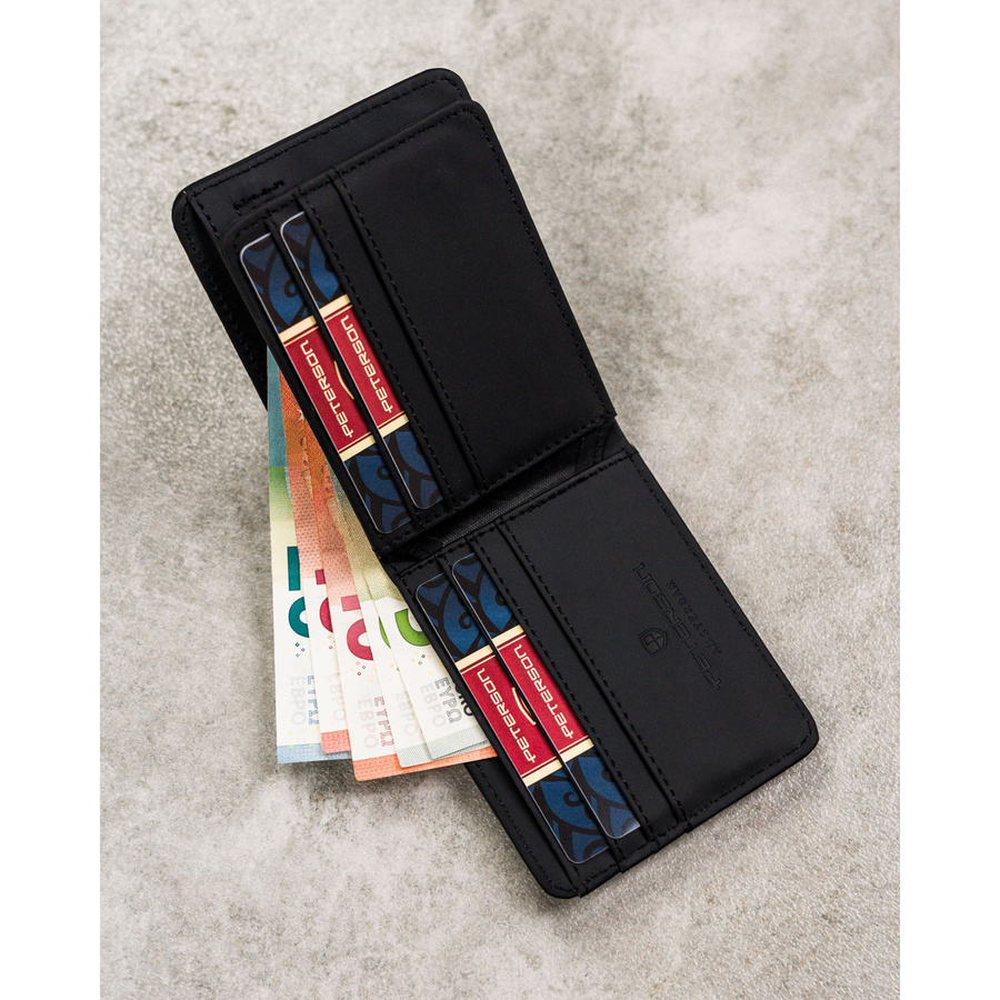 Czarny portfel męski z modnym, geometrycznym wzorem, bez zapięcia zewnętrznego - Peterson - obrazek 8