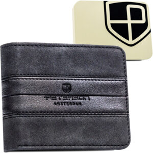 Mały portfel męski w czarnym kolorze wykonany ze skóry ekologicznej - Peterson