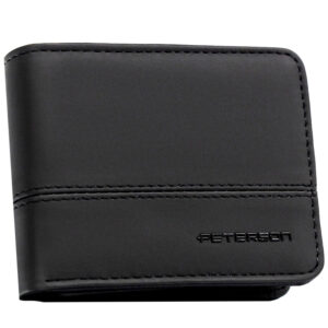 Czarny portfel męski w orientacji poziomej wykonany ze skóry ekologicznej - Peterson