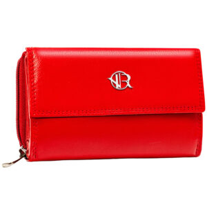 Czerwony, skórzany portfel damski na zatrzask z systemem RFID - Rovicky
