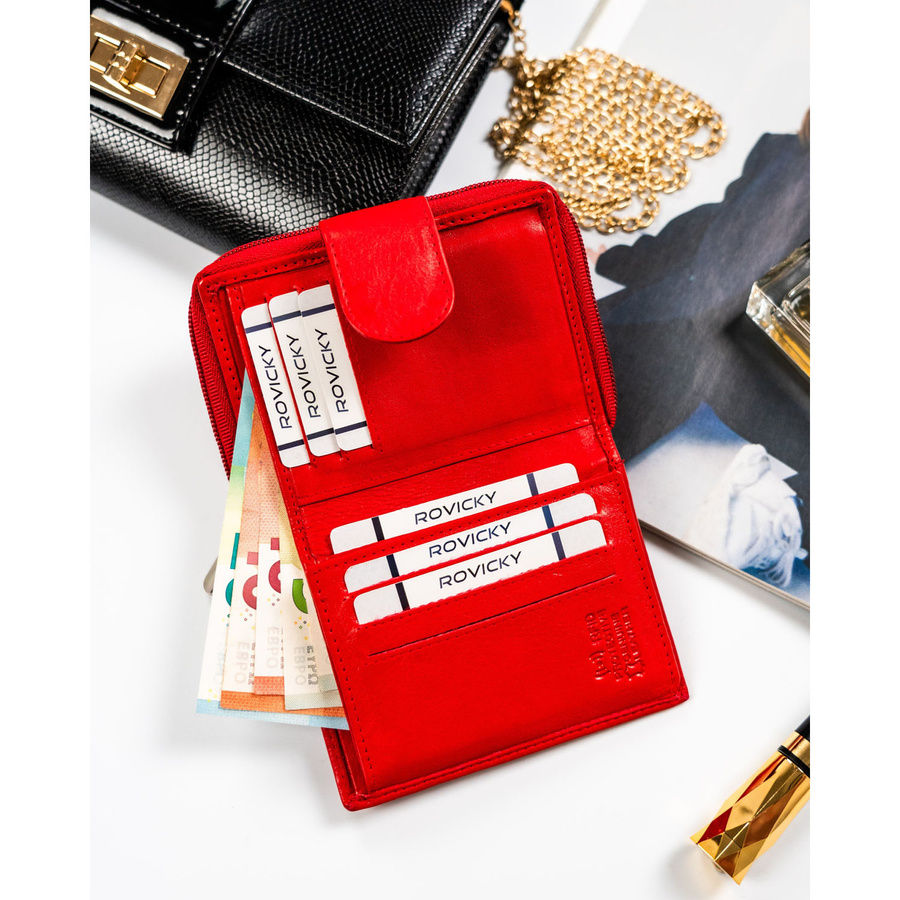 Mały portfel w czerwonym kolorze zamykany na zatrzask - Rovicky - obrazek 6