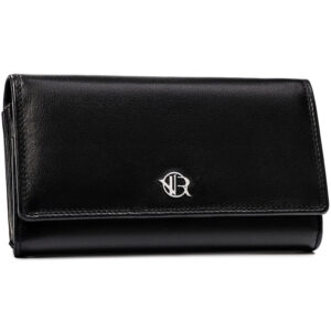Czarny, skórzany portfel damski mieszczący dowód rejestracyjny - Rovicky