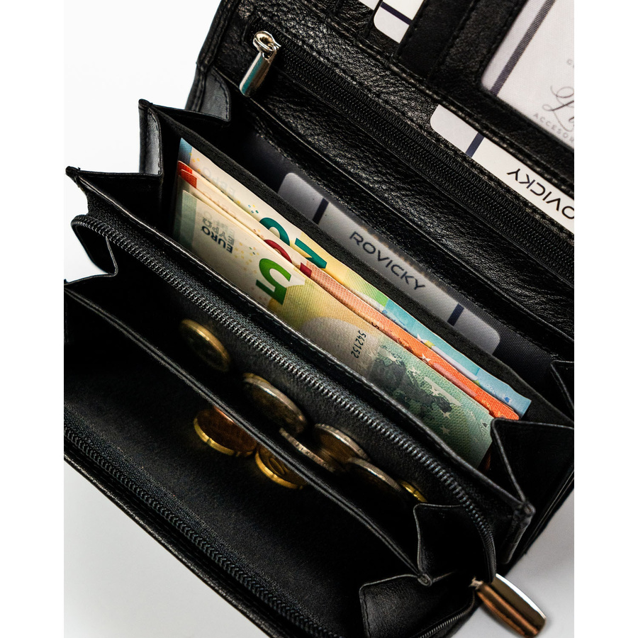 Czarny, skórzany portfel damski z systemem RFID - Rovicky - obrazek 11