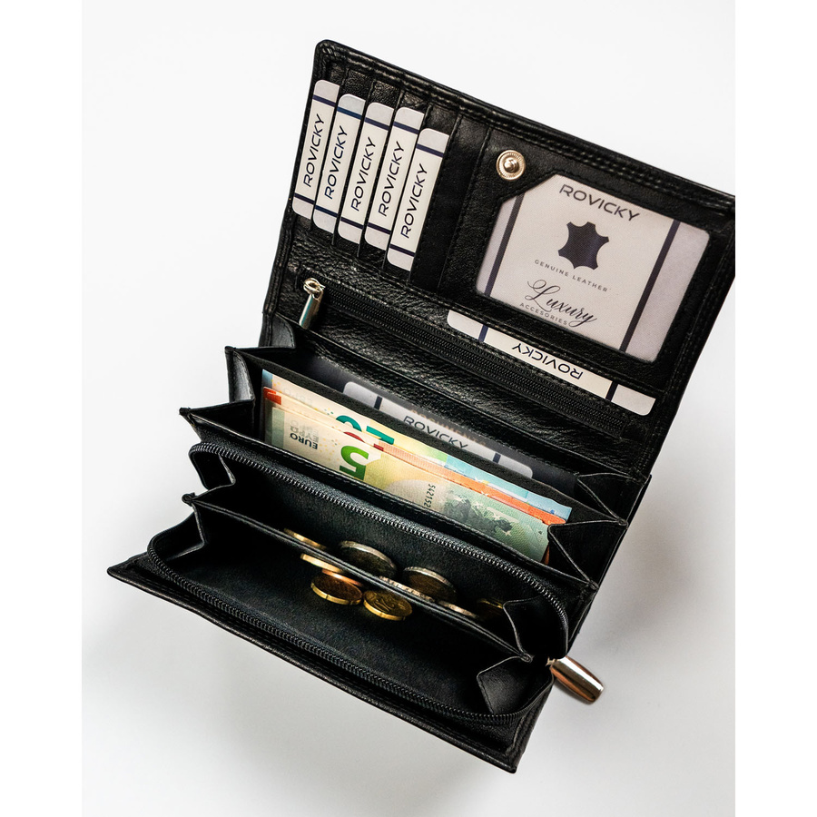 Czarny, skórzany portfel damski z systemem RFID - Rovicky - obrazek 8