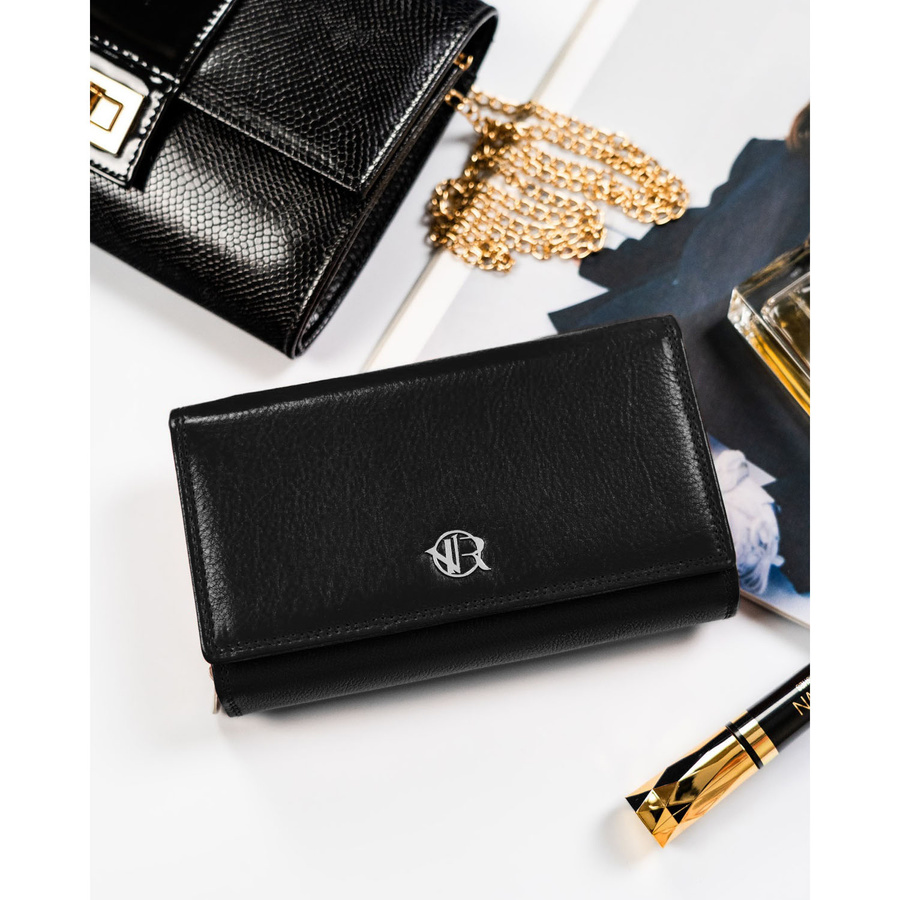 Czarny, skórzany portfel damski z systemem RFID - Rovicky - obrazek 2