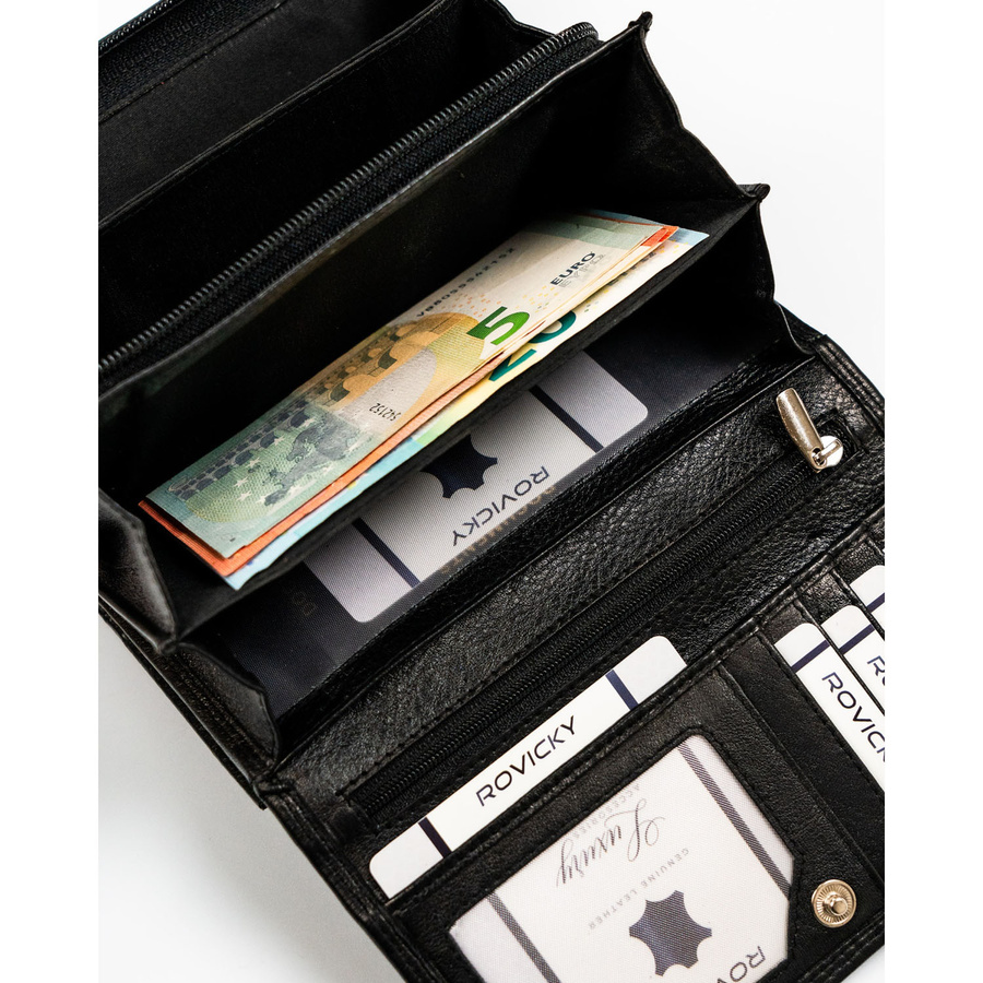 Czarny, skórzany portfel damski z systemem RFID - Rovicky - obrazek 5