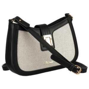 Beżowa listonoszka damska ze skóry naturalnej i płótna canvas - Peterson