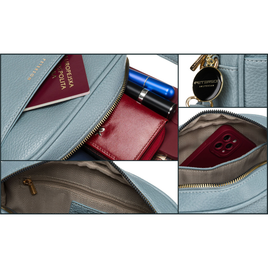 Niebieska listonoszka damska crossbody z wąskim i szerokim paskiem na ramię eko skóra Peterson - obrazek 12