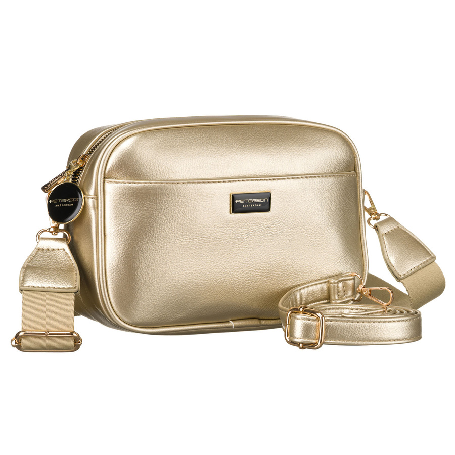 Złota błyszcząca listonoszka damska ze skóry ekologicznej Peterson