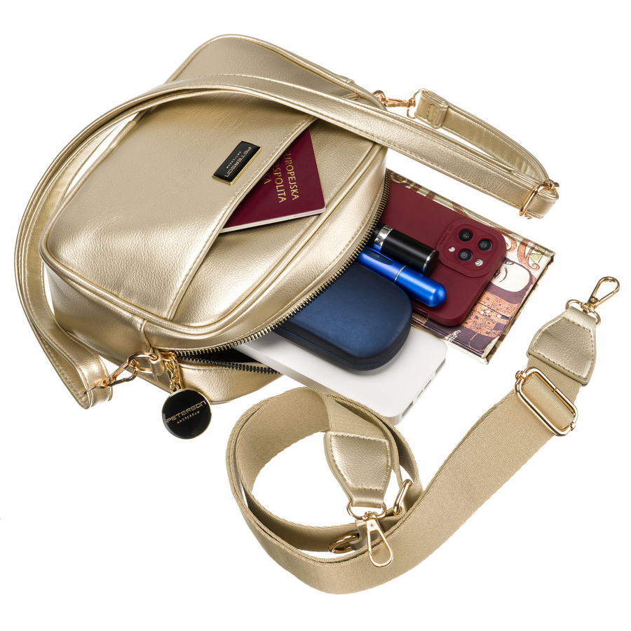 Złota błyszcząca listonoszka damska ze skóry ekologicznej Peterson - obrazek 11