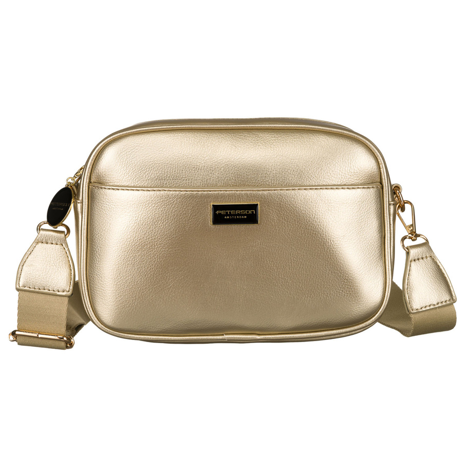 Złota błyszcząca listonoszka damska ze skóry ekologicznej Peterson - obrazek 2