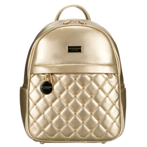 Złoty pikowany błyszczący plecak damski ze skóry ekologicznej mały Peterson
