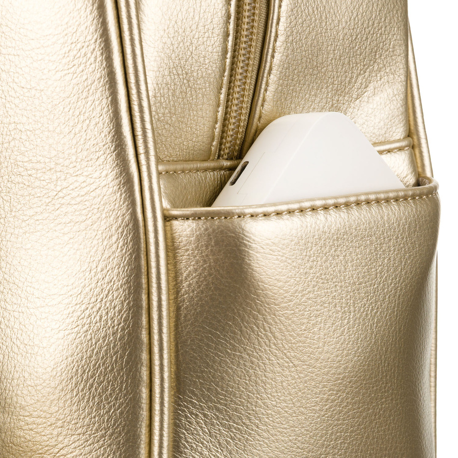 Złoty pikowany błyszczący plecak damski ze skóry ekologicznej mały Peterson - obrazek 6