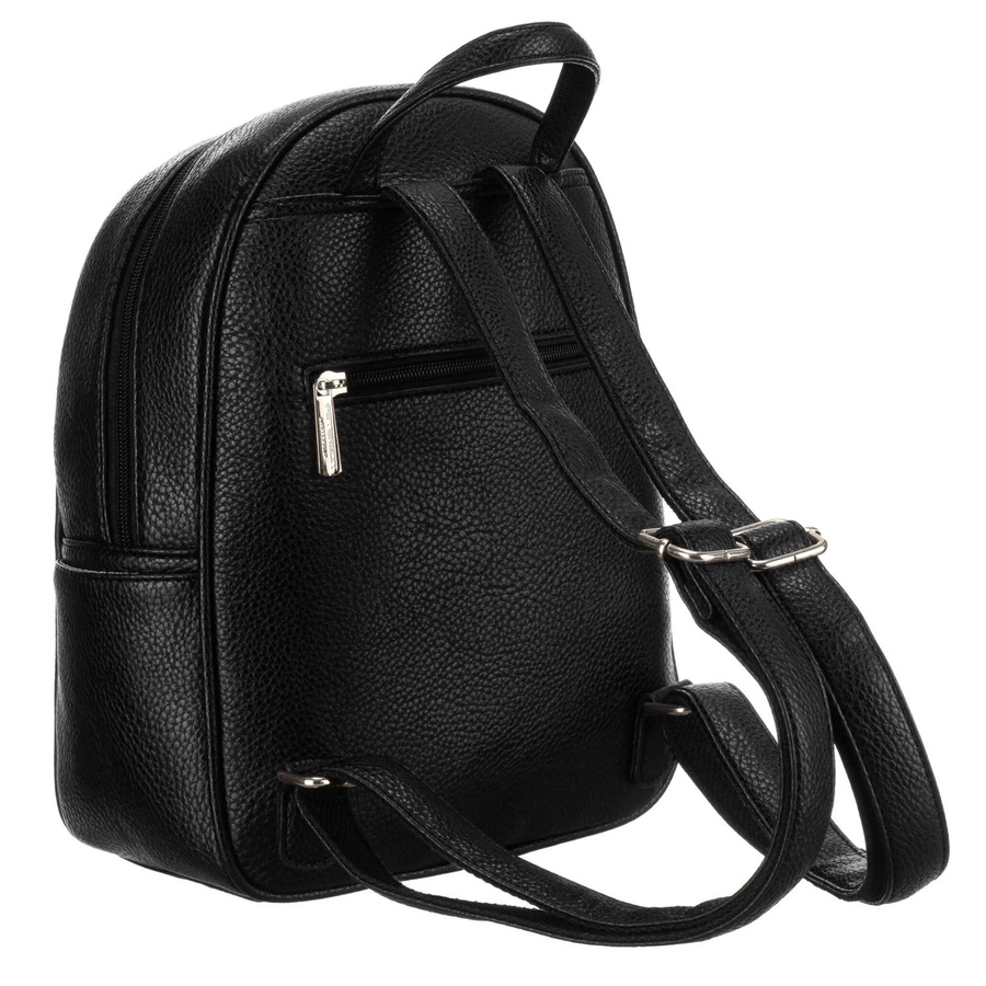 Elegancki czarny mały plecak damski zdobiony pikowaniem i srebrnymi nitami eko skóra Peterson - obrazek 4