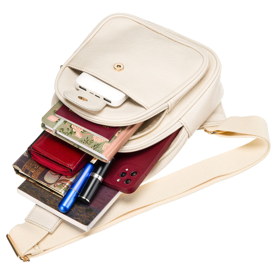 Beżowa saszetka damska z szerokim materiałowym paskiem crossbody plecak na jedno ramię eko skóra Peterson - obrazek 9