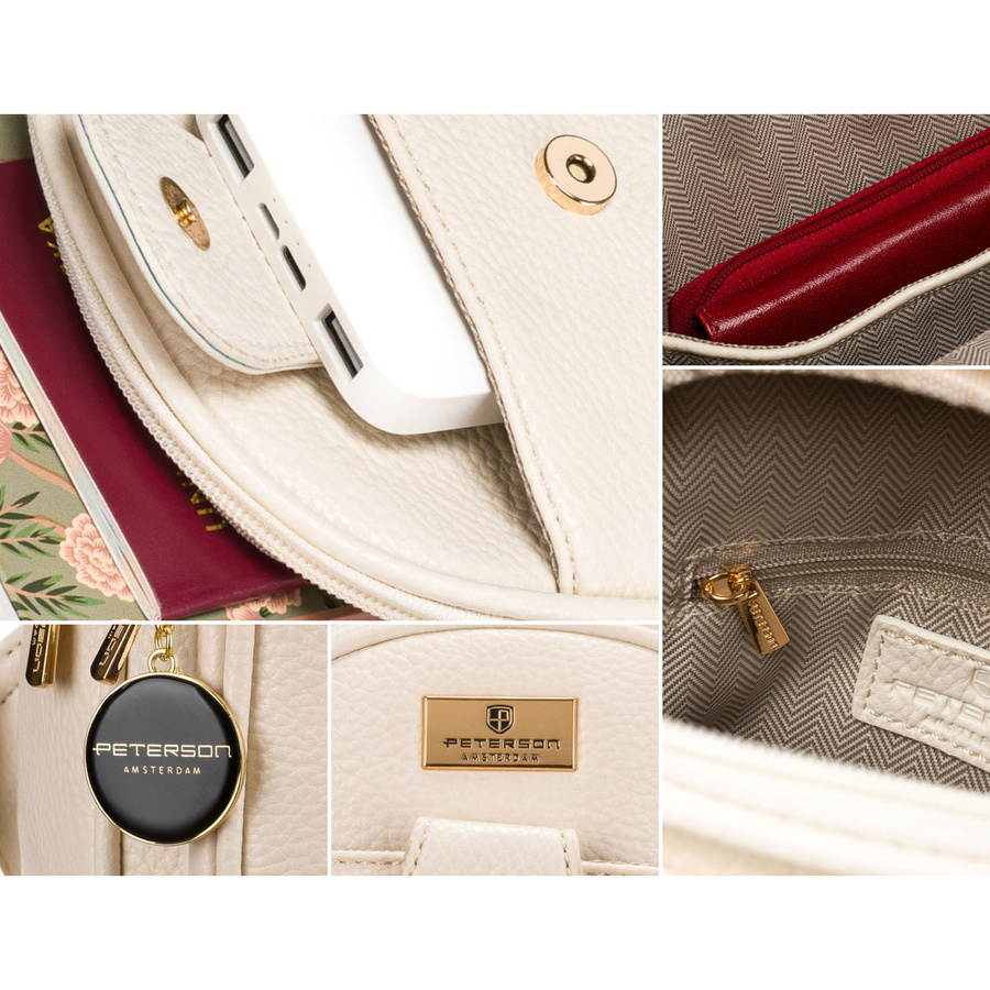 Beżowa saszetka damska z szerokim materiałowym paskiem crossbody plecak na jedno ramię eko skóra Peterson - obrazek 8