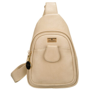 Modna i funkcjonalna beżowa saszetka damska crossbody z eko skóry Peterson