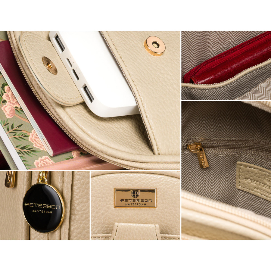 Modna i funkcjonalna beżowa saszetka damska crossbody z eko skóry Peterson - obrazek 8