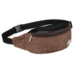 Miejska saszetka w brązowym kolorze zawieszona na regulowanym pasku