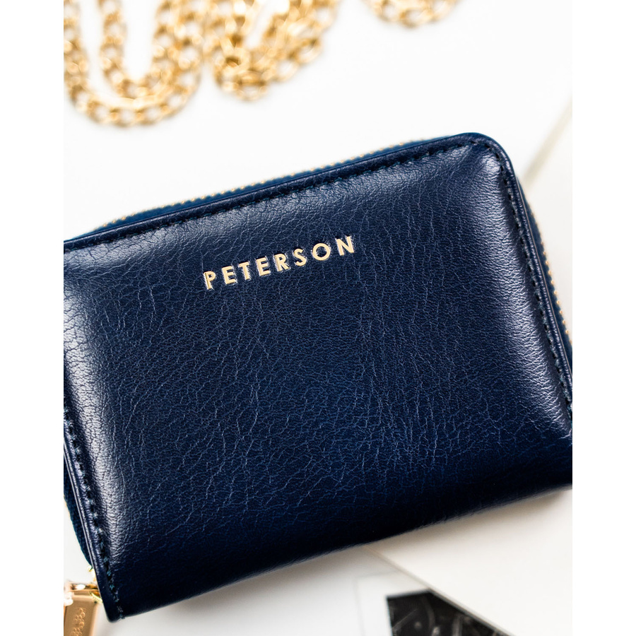 Mały, granatowy portfel damski ze skóry ekologicznej wyposażony w system RFID - Peterson - obrazek 4