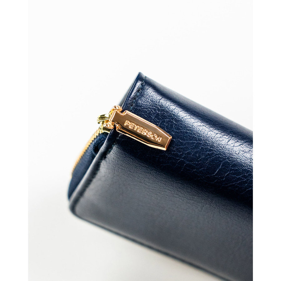 Mały, granatowy portfel damski ze skóry ekologicznej wyposażony w system RFID - Peterson - obrazek 9