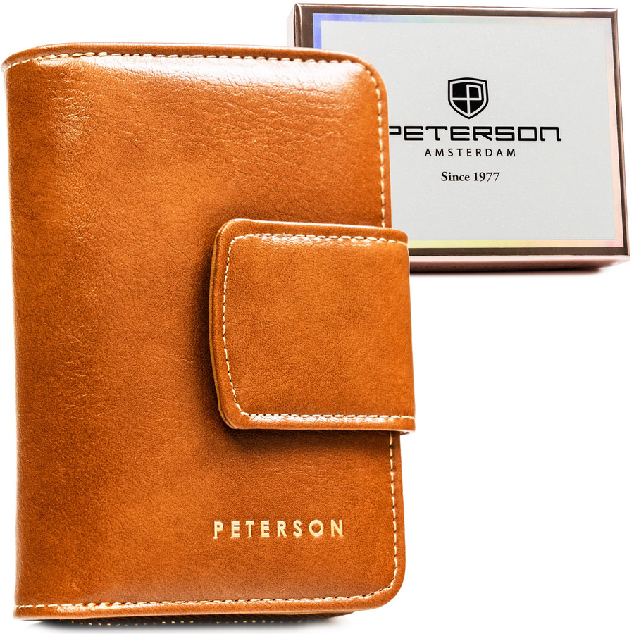 Elegancki, brązowy portfel damski ze skóry ekologicznej z systemem RFID - Peterson