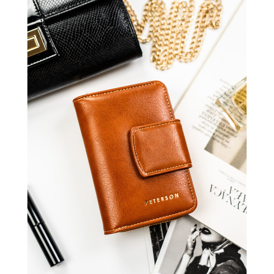 Elegancki, brązowy portfel damski ze skóry ekologicznej z systemem RFID - Peterson - obrazek 3
