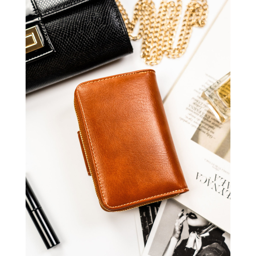 Elegancki, brązowy portfel damski ze skóry ekologicznej z systemem RFID - Peterson - obrazek 5
