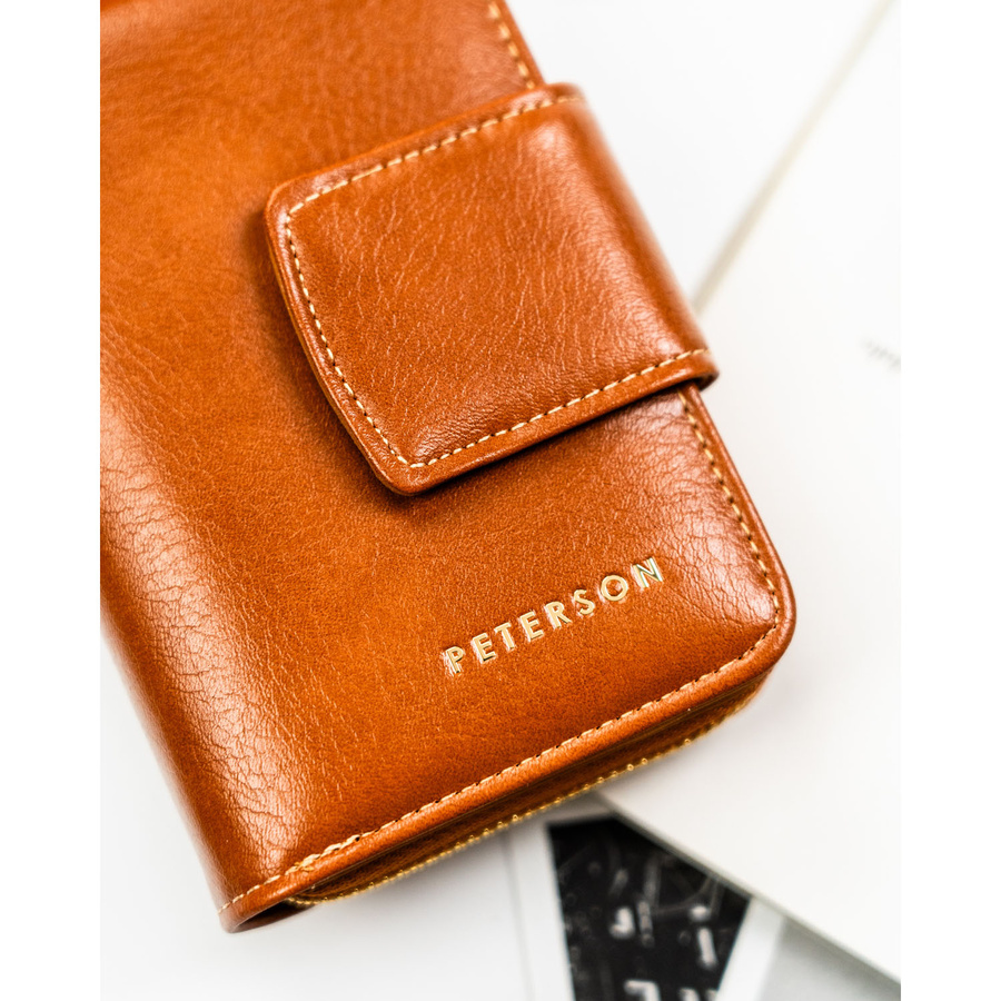 Elegancki, brązowy portfel damski ze skóry ekologicznej z systemem RFID - Peterson - obrazek 4