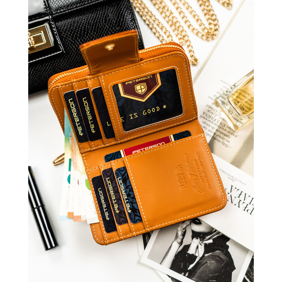 Elegancki, brązowy portfel damski ze skóry ekologicznej z systemem RFID - Peterson - obrazek 6