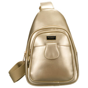 Złota błyszcząca saszetka nerka damska ze skóry ekologicznej plecaczek na jedno ramię Peterson
