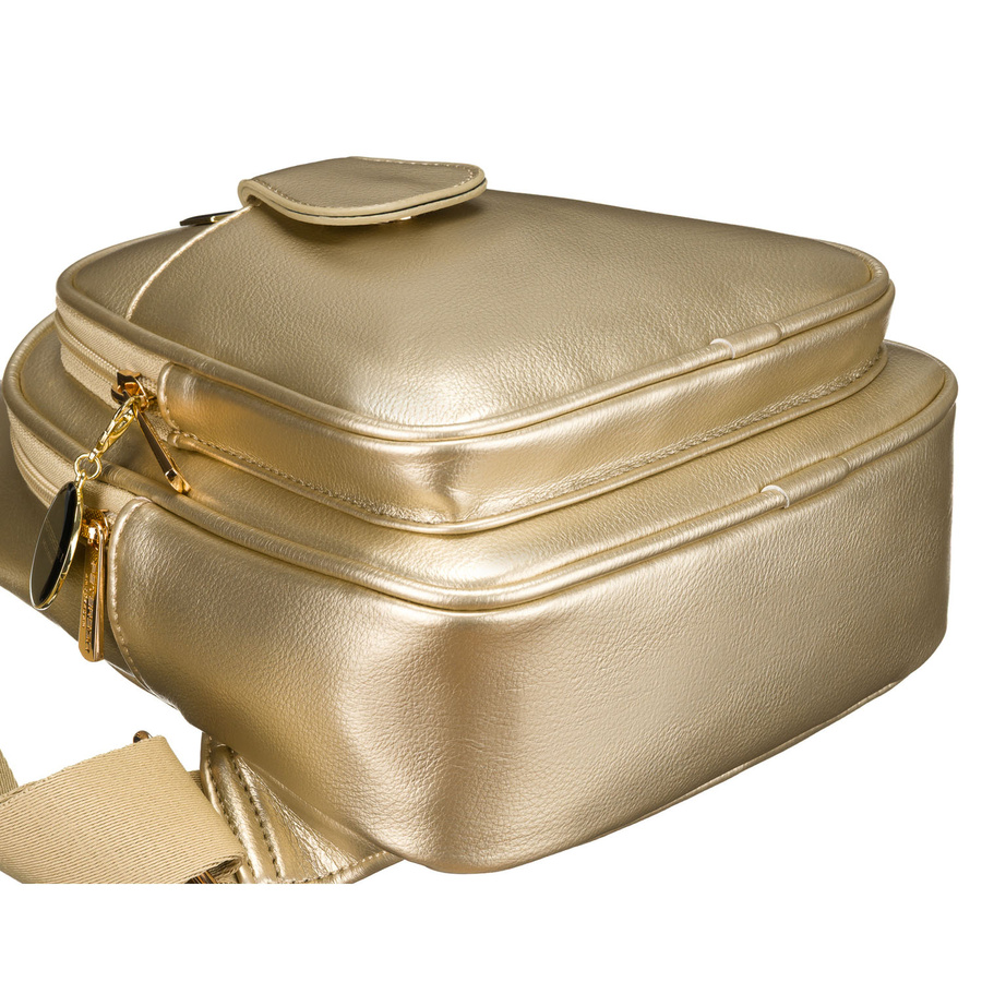 Złota błyszcząca saszetka nerka damska ze skóry ekologicznej plecaczek na jedno ramię Peterson - obrazek 5