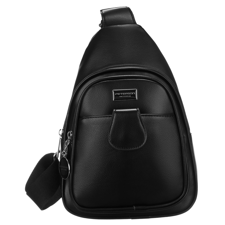 Czarna funkcjonalna saszetka damska z szerokim regulowanym paskiem nerka crossbody eko skóra Peterson - obrazek 2
