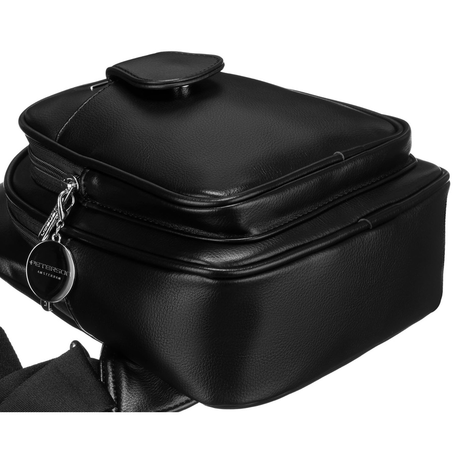 Czarna funkcjonalna saszetka damska z szerokim regulowanym paskiem nerka crossbody eko skóra Peterson - obrazek 5