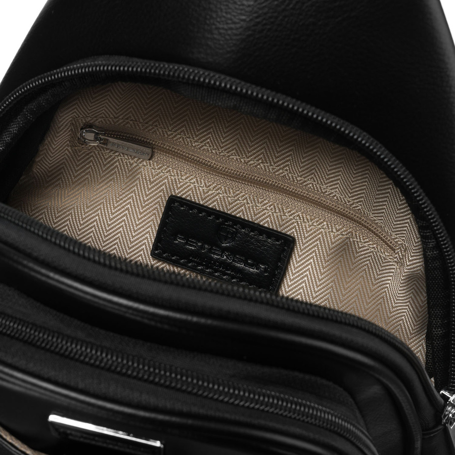 Czarna funkcjonalna saszetka damska z szerokim regulowanym paskiem nerka crossbody eko skóra Peterson - obrazek 6