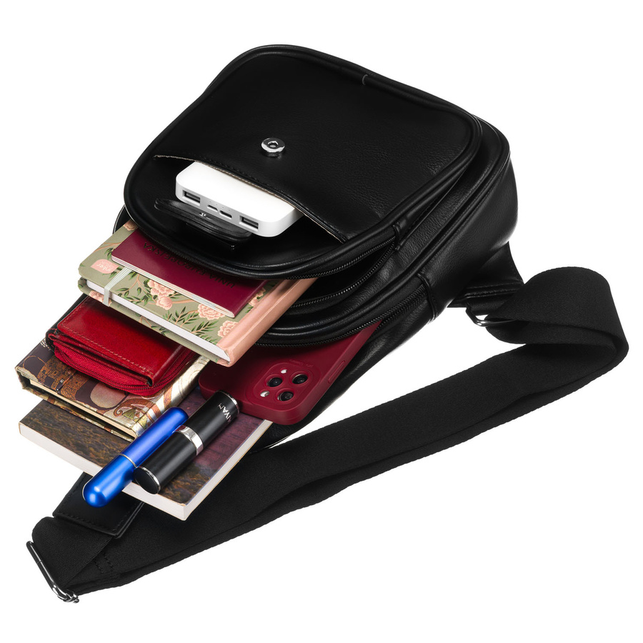 Czarna funkcjonalna saszetka damska z szerokim regulowanym paskiem nerka crossbody eko skóra Peterson - obrazek 9