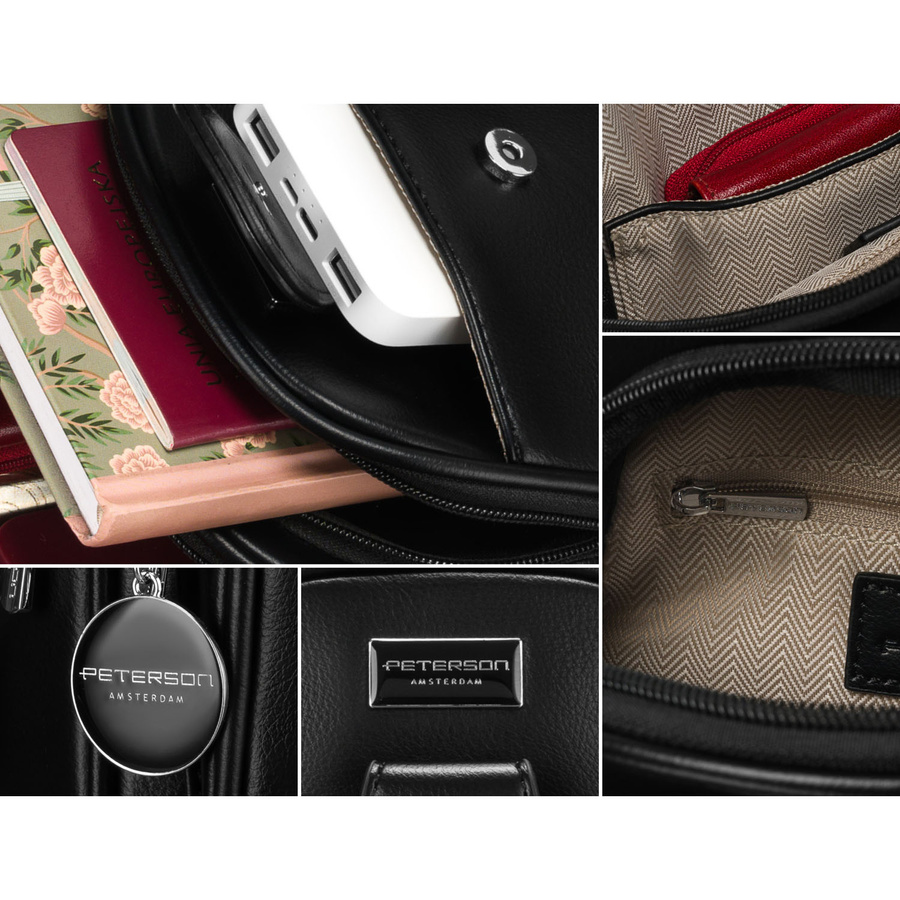 Czarna funkcjonalna saszetka damska z szerokim regulowanym paskiem nerka crossbody eko skóra Peterson - obrazek 8