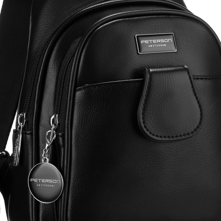 Czarna funkcjonalna saszetka damska z szerokim regulowanym paskiem nerka crossbody eko skóra Peterson - obrazek 3