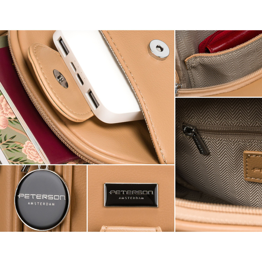 Sportowa beżowa saszetka damska na ramię nerka crossbody ze skóry ekologicznej Peterson - obrazek 8