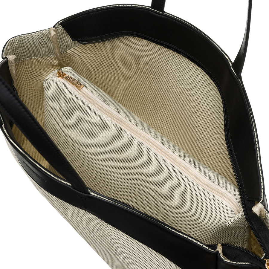 Miejska torba damska wykonana ze skóry naturalnej i włókna poliamidowego w beżowo-czarnym kolorze - Peterson - obrazek 8