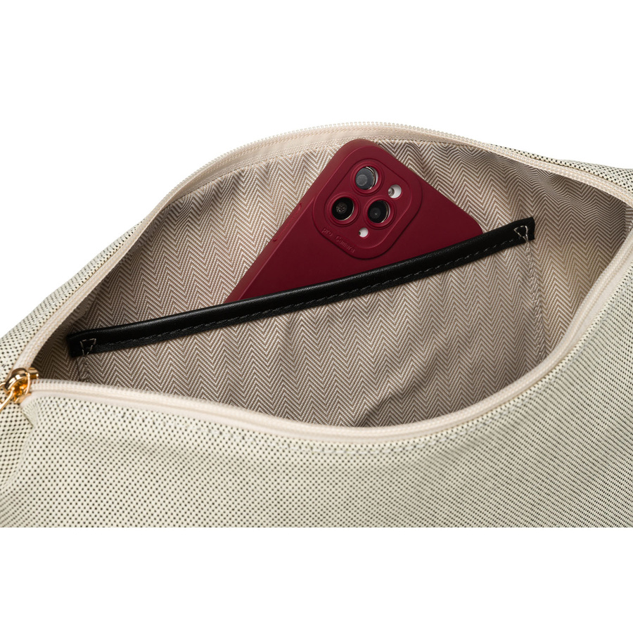 Miejska torba damska wykonana ze skóry naturalnej i włókna poliamidowego w beżowo-czarnym kolorze - Peterson - obrazek 9