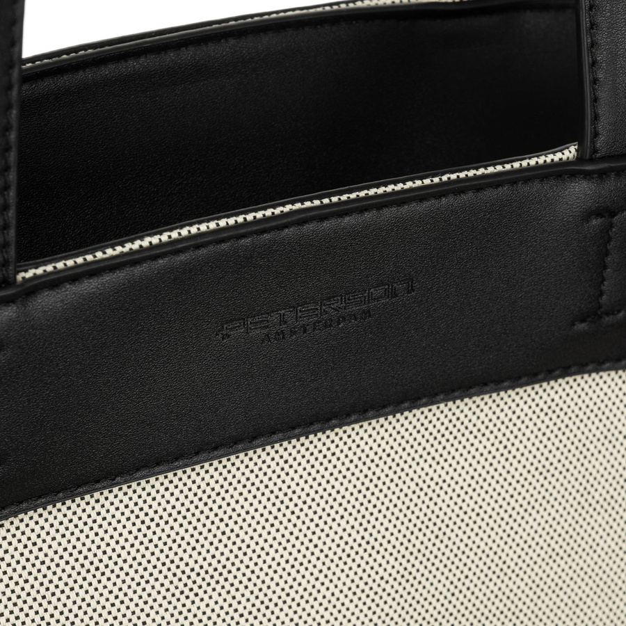 Miejska torba damska wykonana ze skóry naturalnej i włókna poliamidowego w beżowo-czarnym kolorze - Peterson - obrazek 3