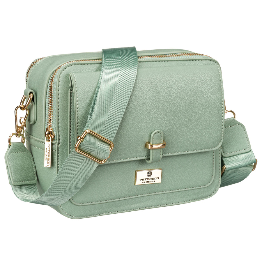 Modna listonoszka damska w zielonym kolorze wykonana ze skóry ekologicznej - Peterson - obrazek 3