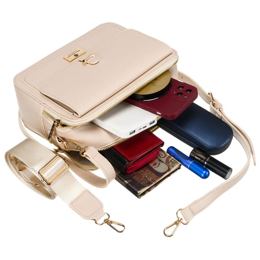 Listonoszka damska ze skóry ekologicznej w beżowym kolorze zapinana na magnes i suwak - Peterson - obrazek 12