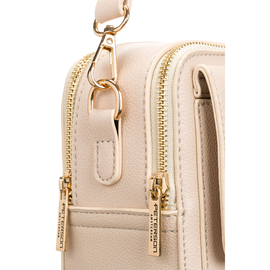 Listonoszka damska ze skóry ekologicznej w beżowym kolorze zapinana na magnes i suwak - Peterson - obrazek 7