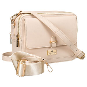 Listonoszka damska ze skóry ekologicznej w beżowym kolorze zapinana na magnes i suwak - Peterson