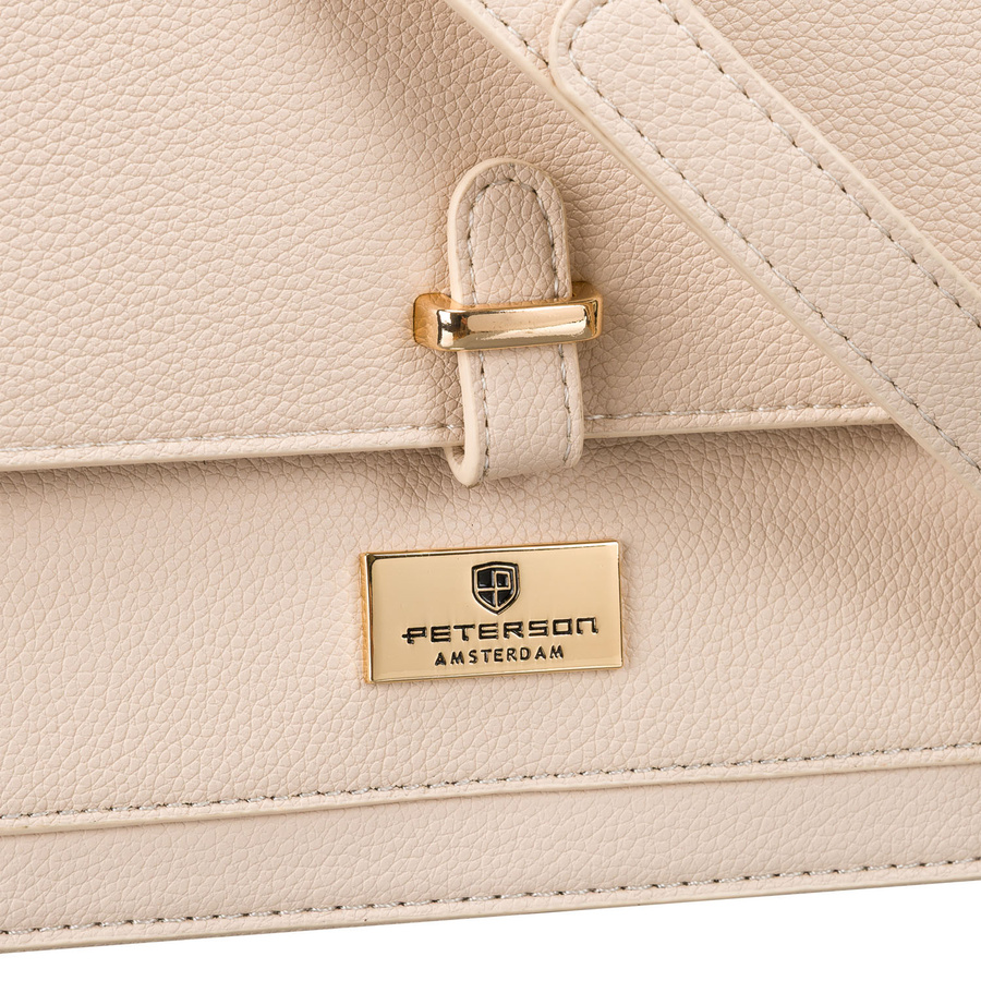 Listonoszka damska ze skóry ekologicznej w beżowym kolorze zapinana na magnes i suwak - Peterson - obrazek 5
